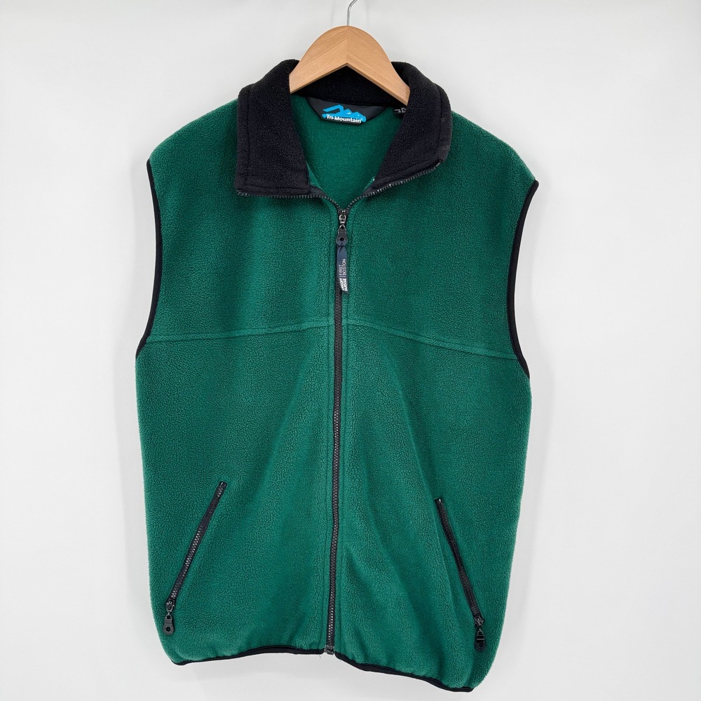 Tri-Mountain‎ Mens Fleece Vest Green Full Zip Mock Neck Size M 8350 Excursion